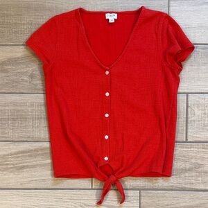 J. Crew Vivid Red Button-Down Tie-Front Top